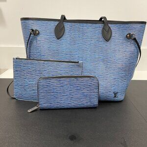 Louis Vuitton Epi Neverfull MM Denim Light w/ Pouch and Matching Wallet (JB1315)